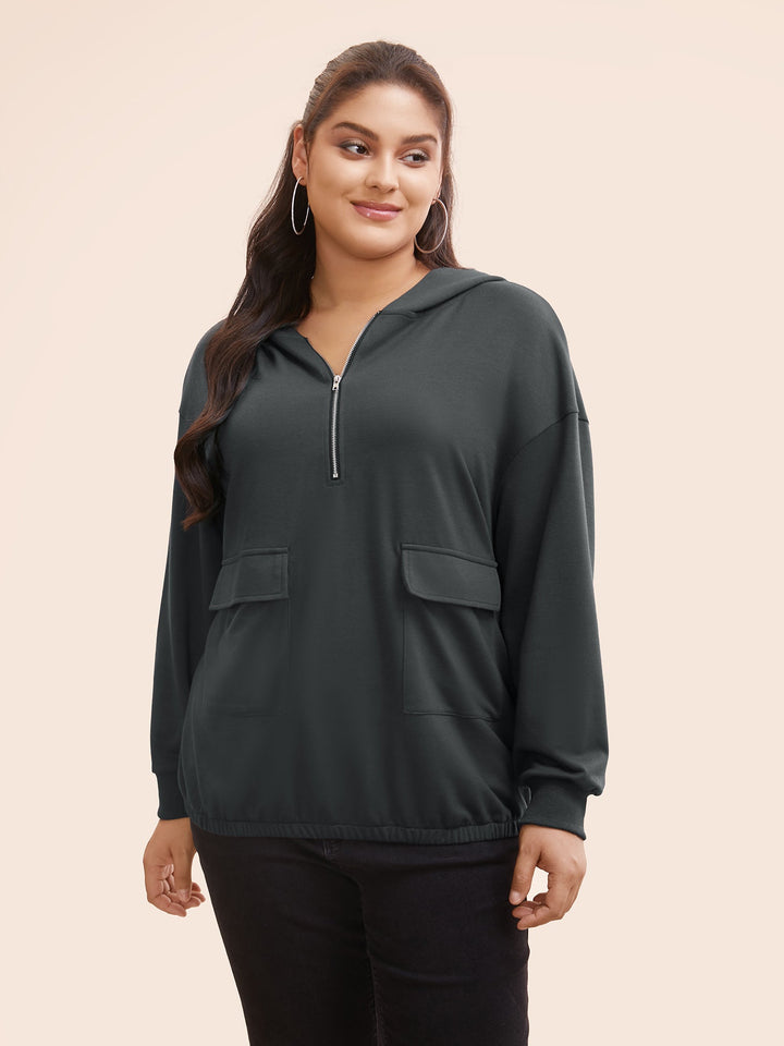 Half Zip Hooded Pocket Sweatshirt