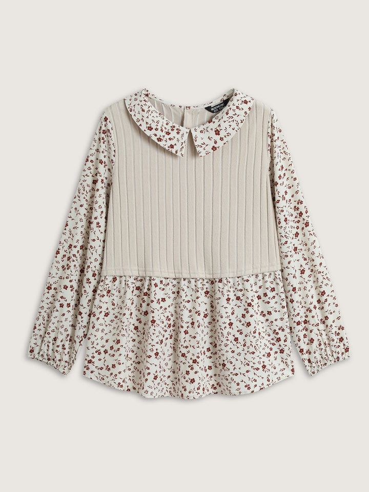 Back Placket Doll Collar Spliced Sweatshirt