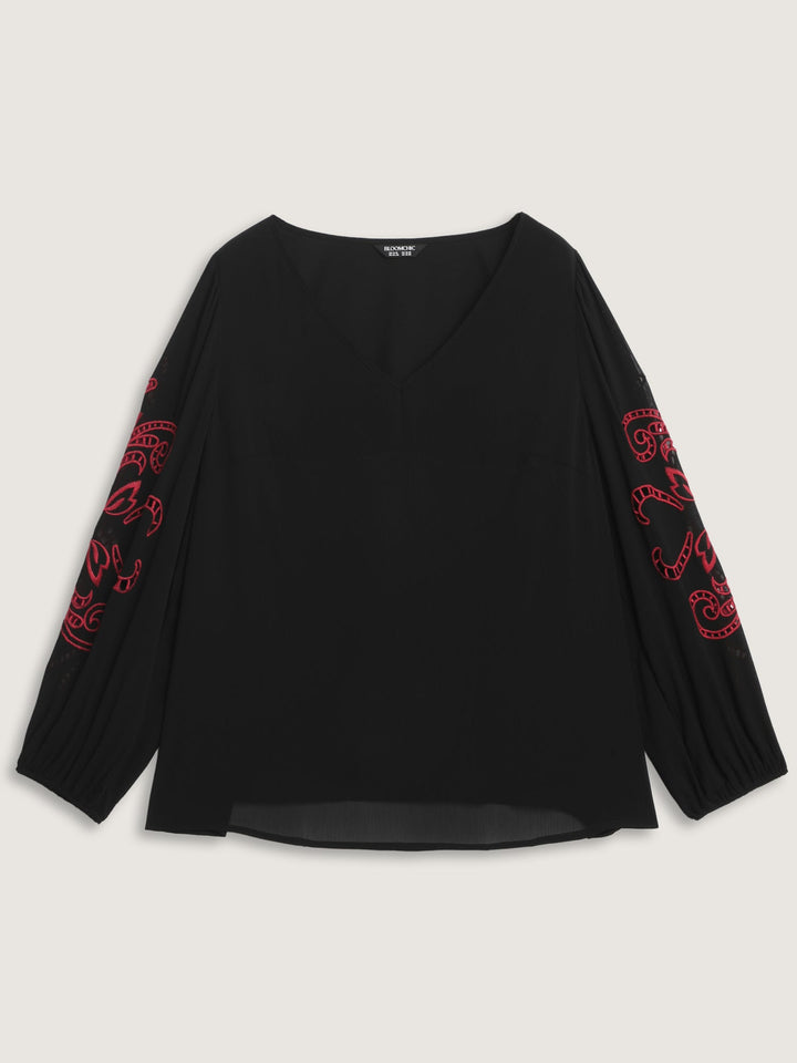 Cut-Out Embroidered Sleeve Blouse