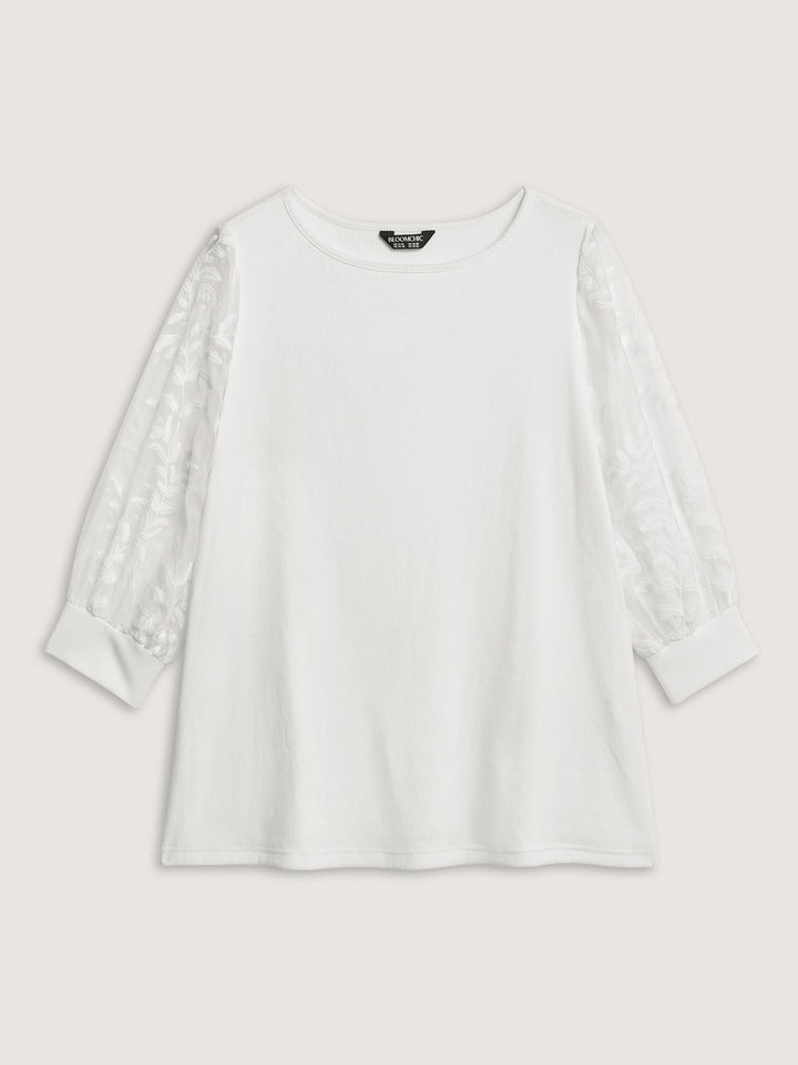 Sheer Floral Sleeve Spliced Blouse