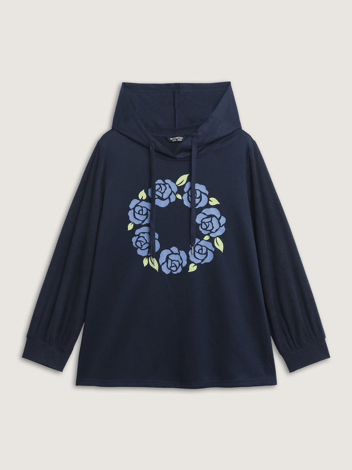 Floral Textured Spliced Hoodie