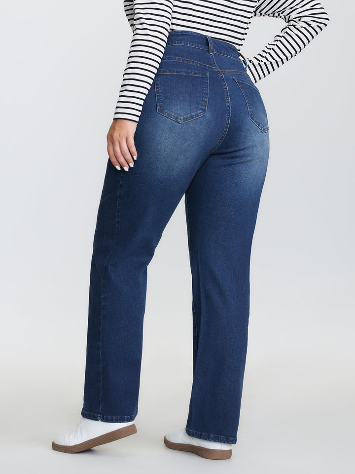Stretchy Mid-Rise Straight-Leg Jeans