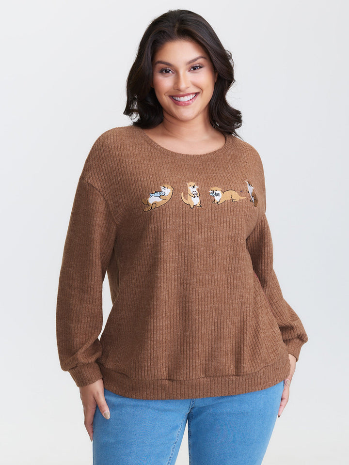 Happy Otter Embroidered Sweatshirt