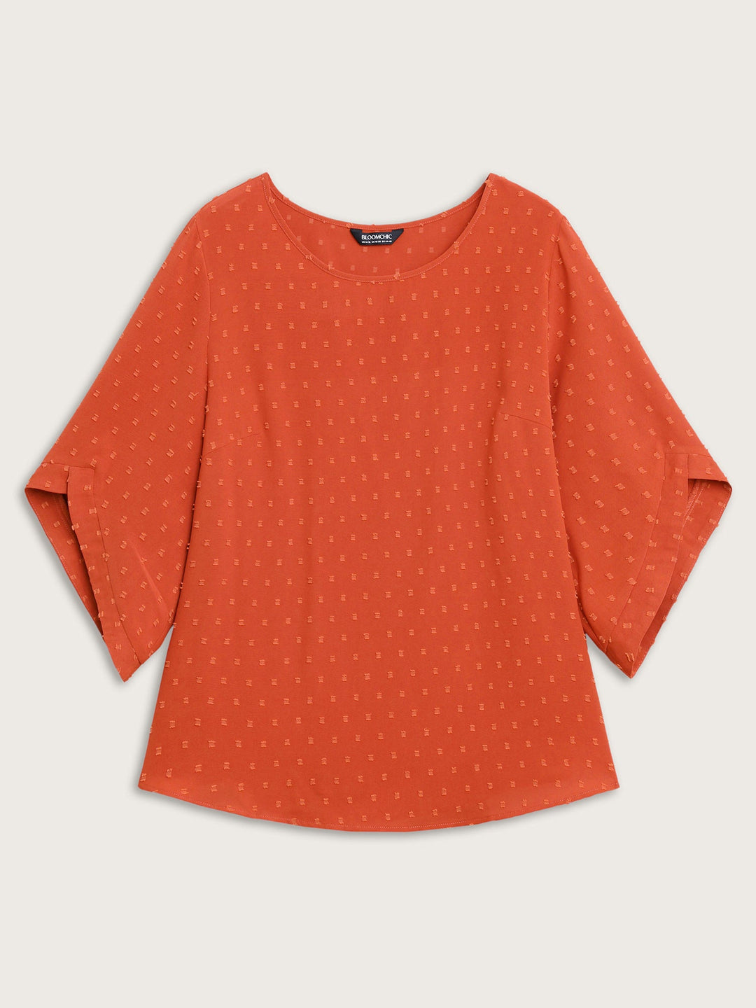 Textured Round Neck Bell Sleeve Blouse