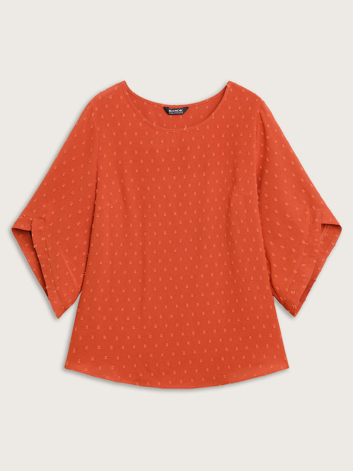 Textured Round Neck Bell Sleeve Blouse