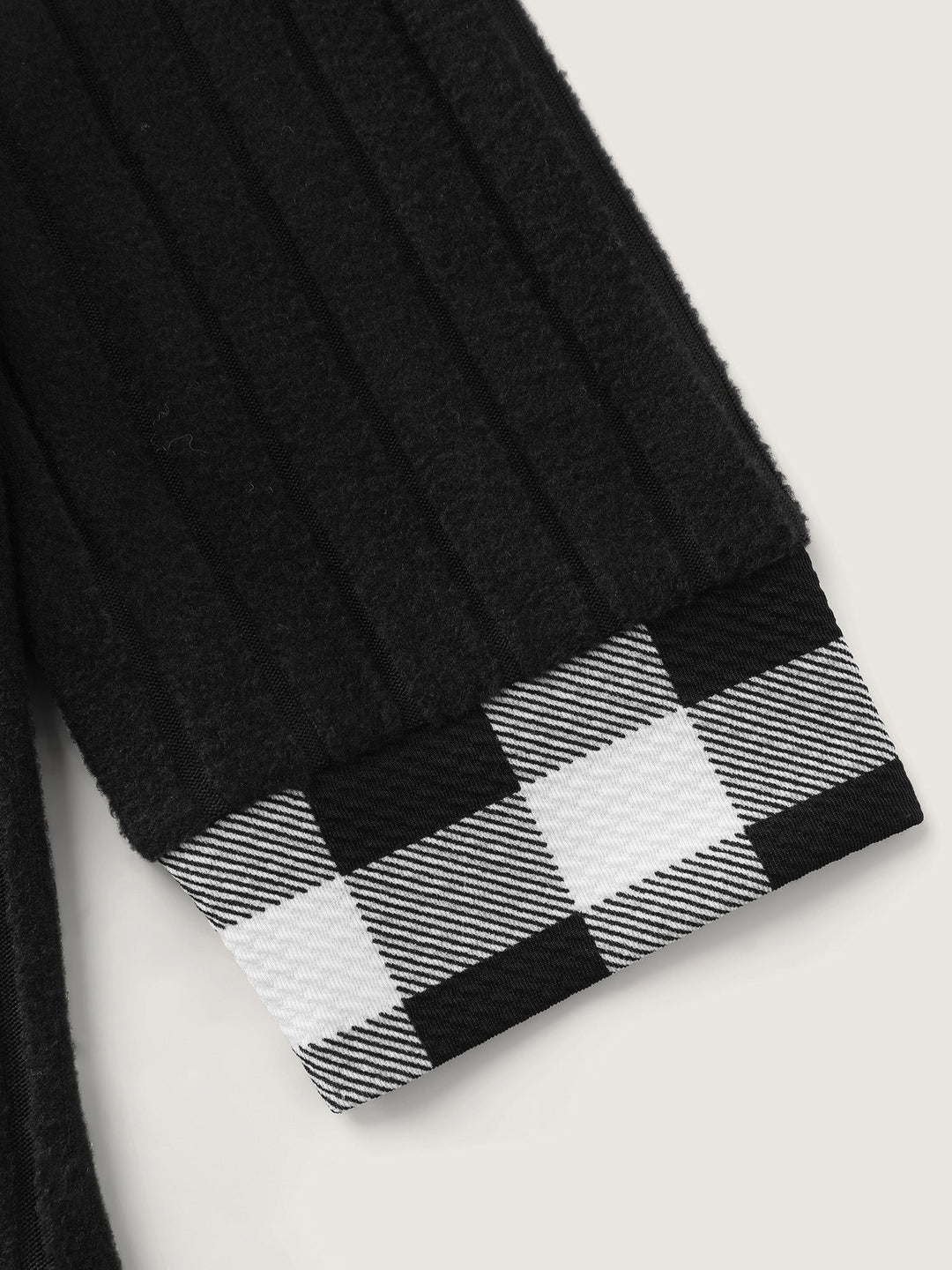 Checkered Notched Collar Contrast Knit Top