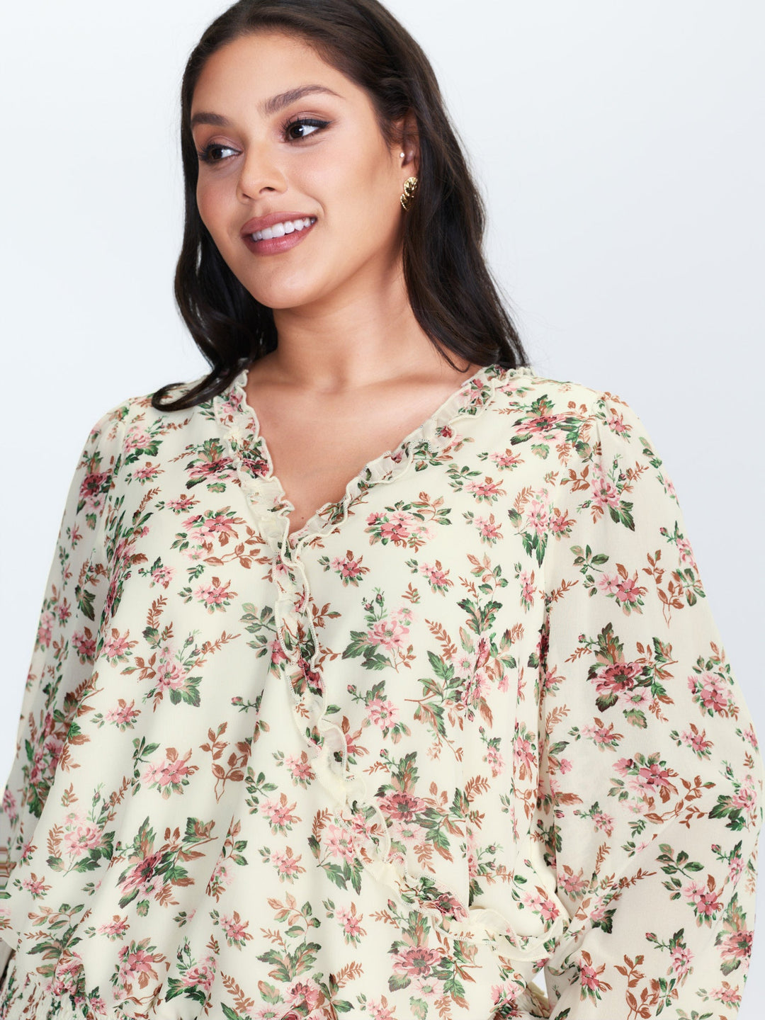 Floral Print Shirred Hem Blouse