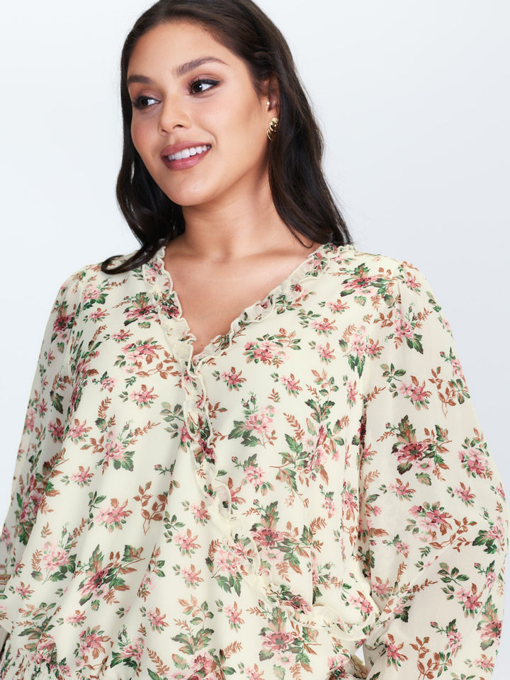 Floral Print Shirred Hem Blouse