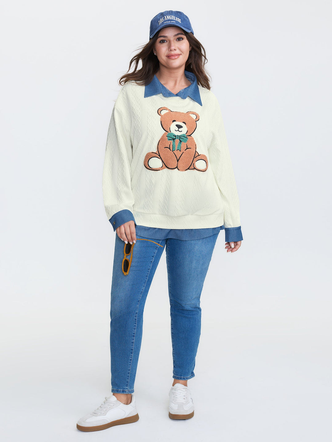Towel Texture Teddy Embroidery Patchwork Sweatshirt