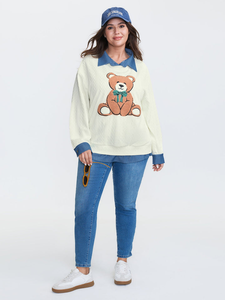 Towel Texture Teddy Embroidery Patchwork Sweatshirt