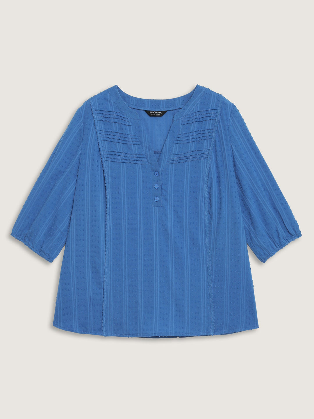 Textured Pleated Notched Neckline Blouse