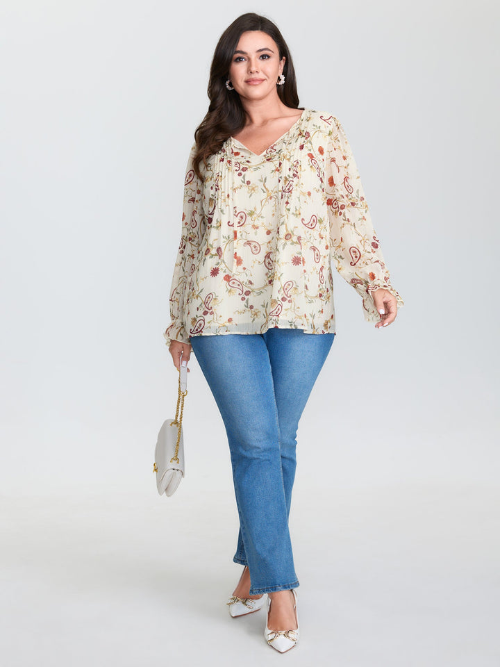 Floral Print Toothpick Pleats Blouse