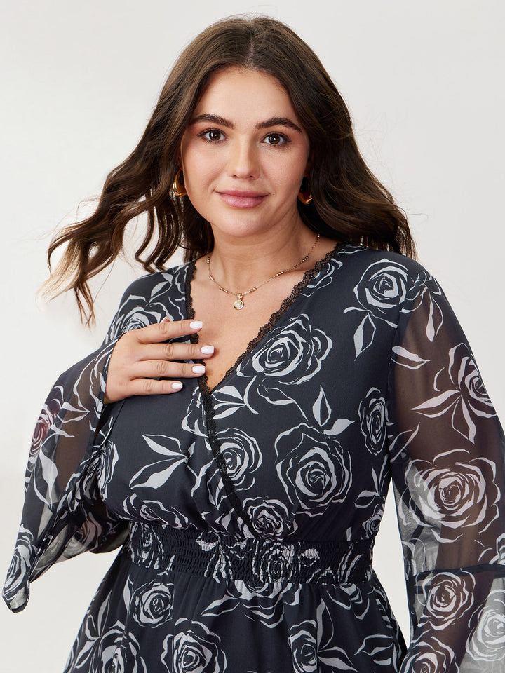 Rosy Romance Cinched Flared Blouse