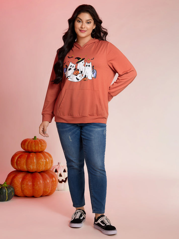 Halloween Ghost Print Solid Hoodie
