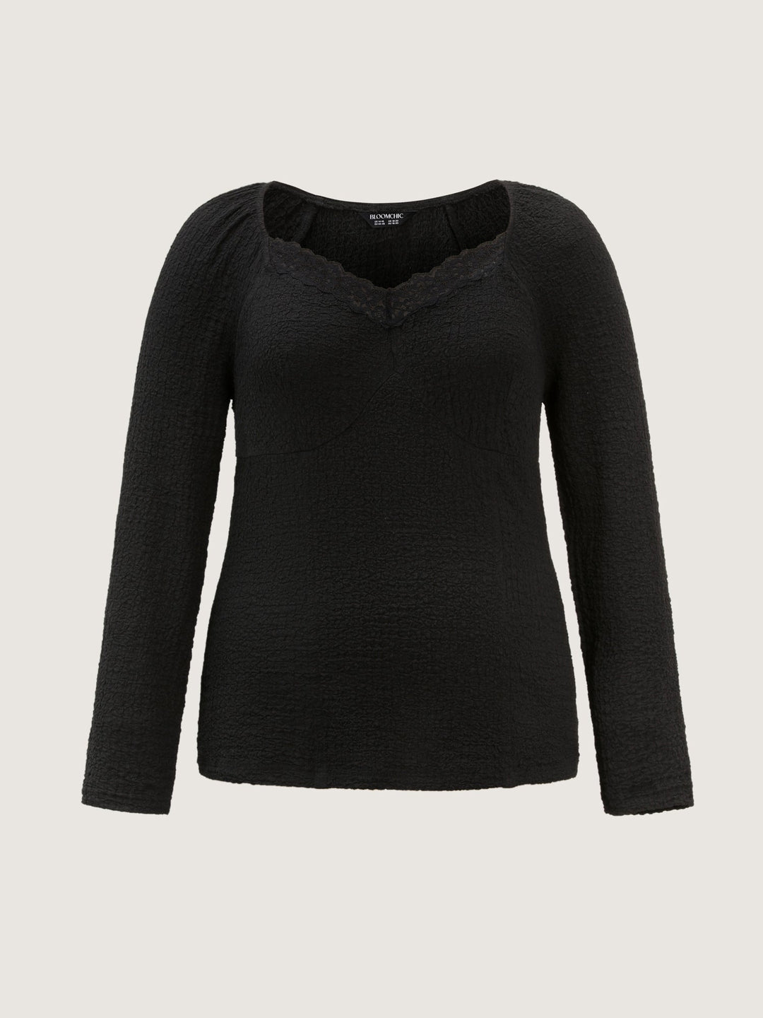 Stretchy Textured Lace Trim Fitted Knit Top