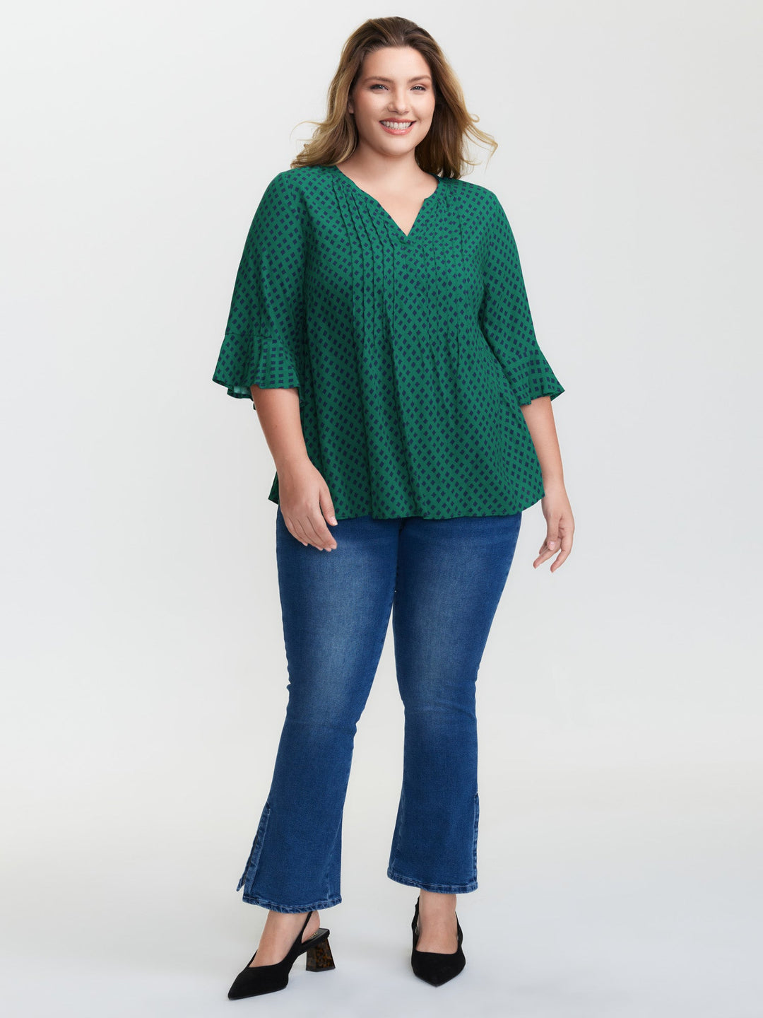 Geometric Print Bust-Ease Split Neck Blouse