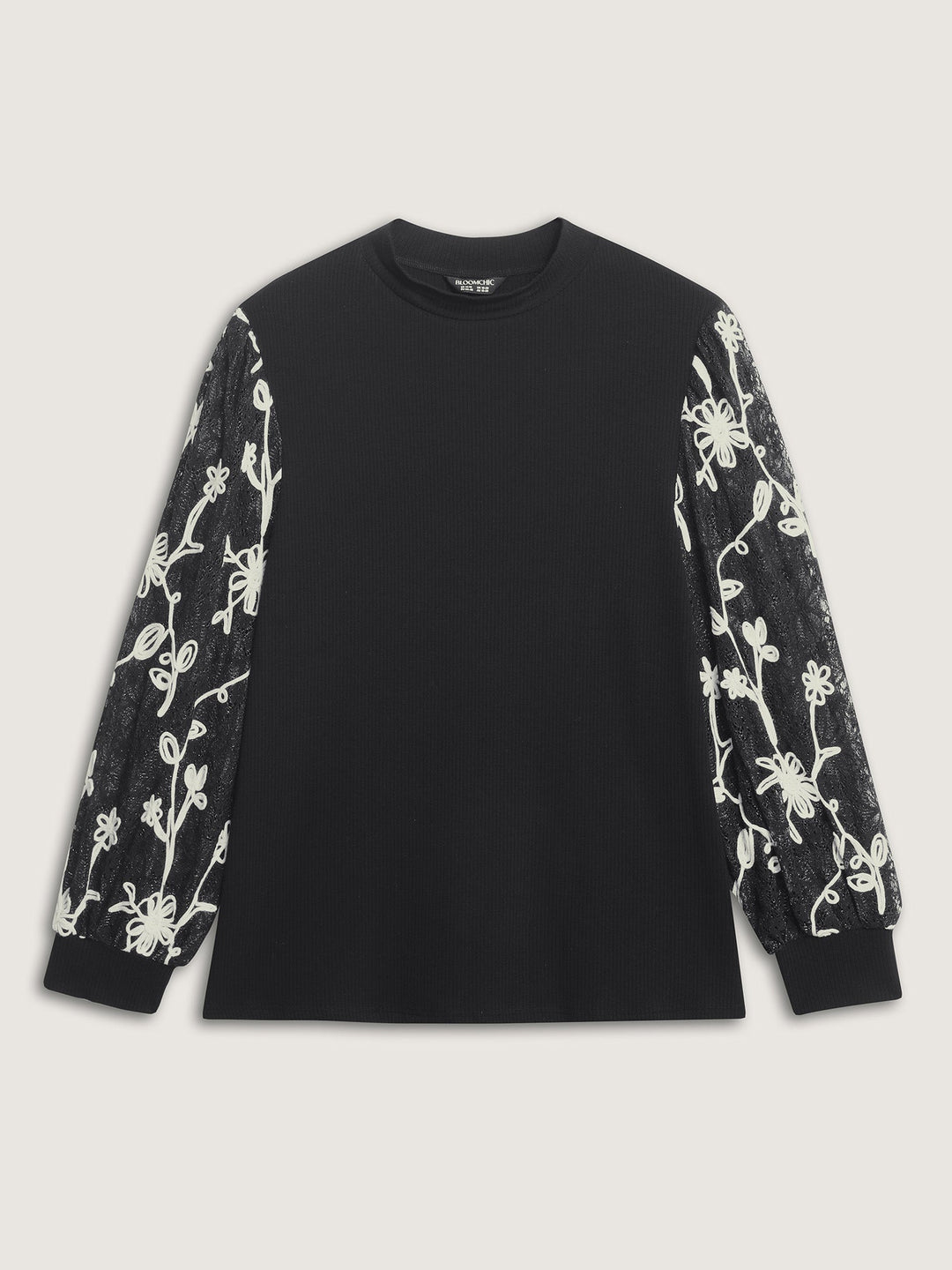 Floral Embroidered Lace Mock Neck Knit Top