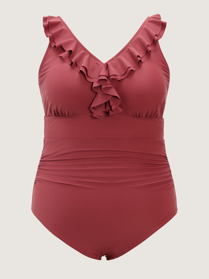 Ruffled Trim Ruched One-Piece Swimsuit