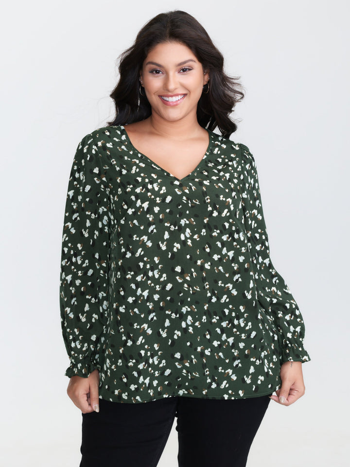 Leopard Print Stretchy Cuff Sleeve Blouse