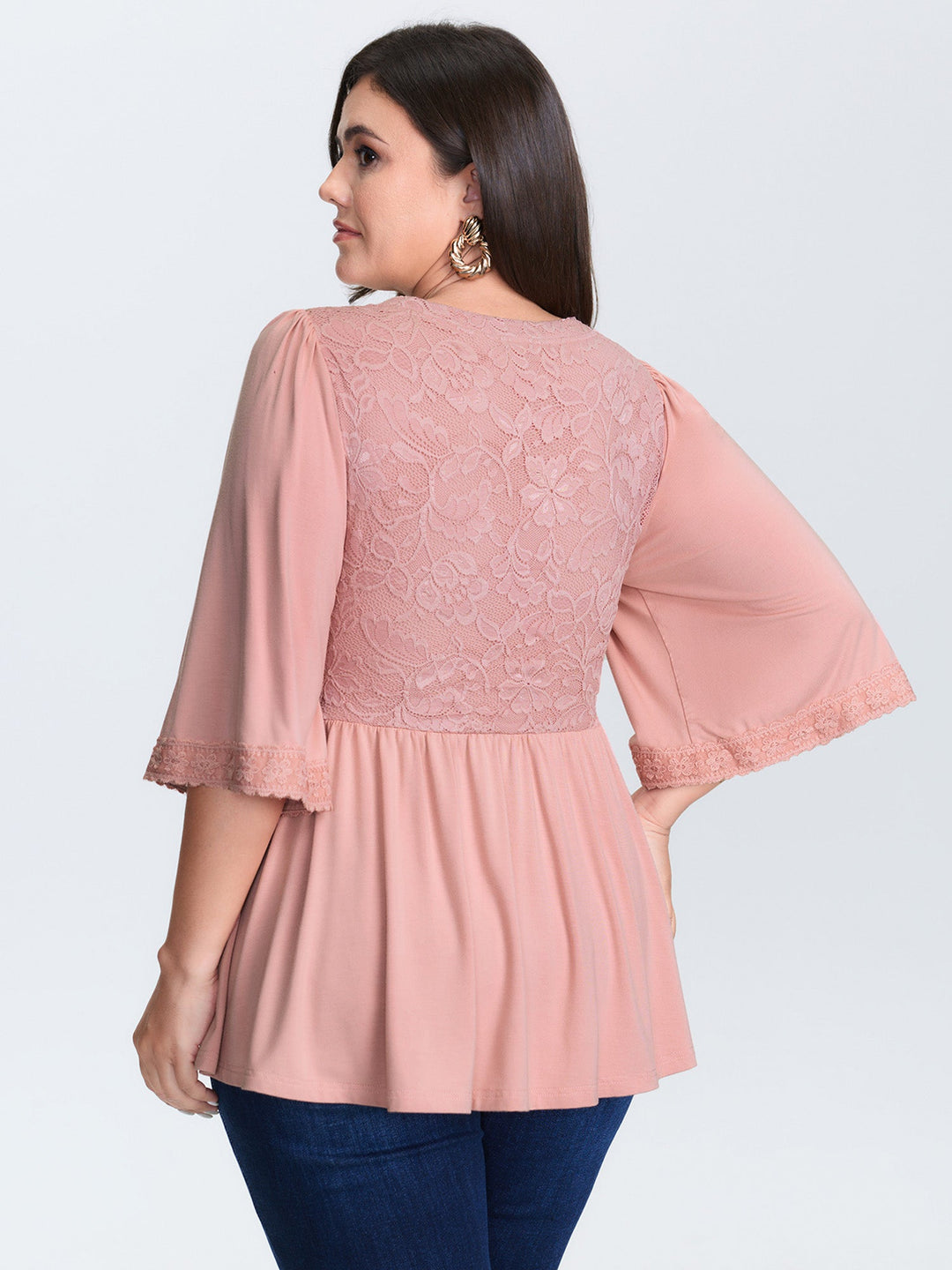 Lace Trim Cinched-Flared Knit Top