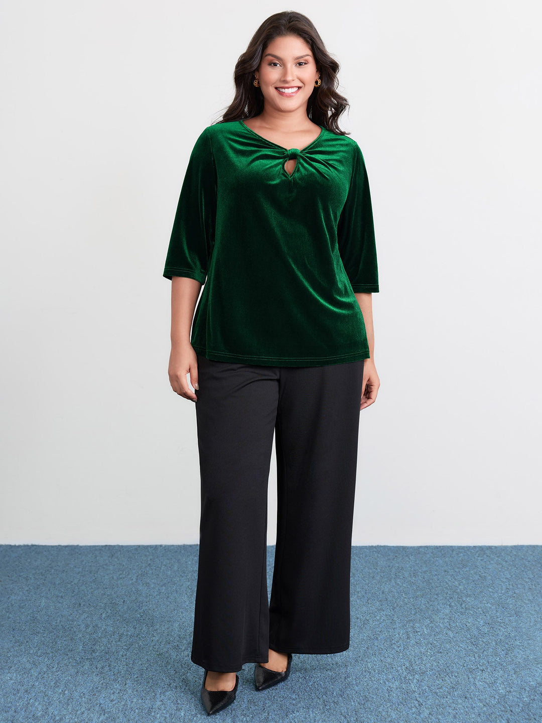 Velvet Twist Neckline Cut-Out Blouse