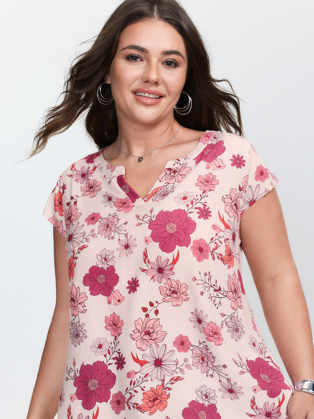 Floral Print Notched Collar Blouse