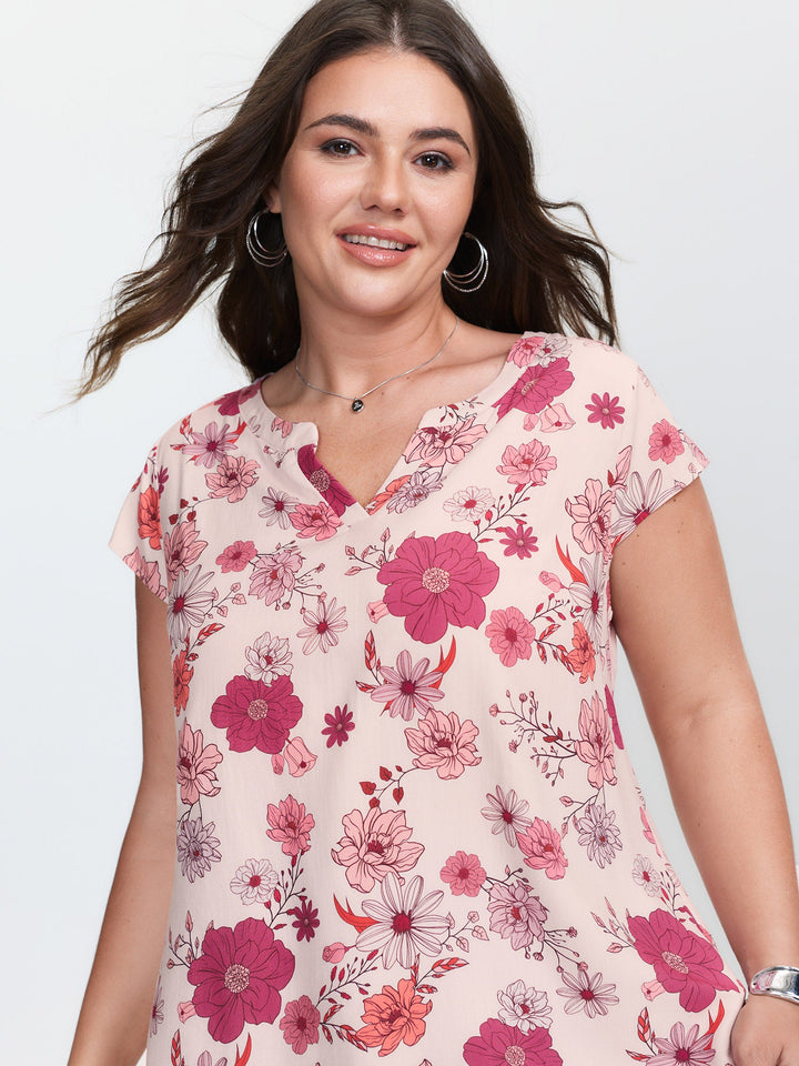 Floral Print Notched Collar Blouse