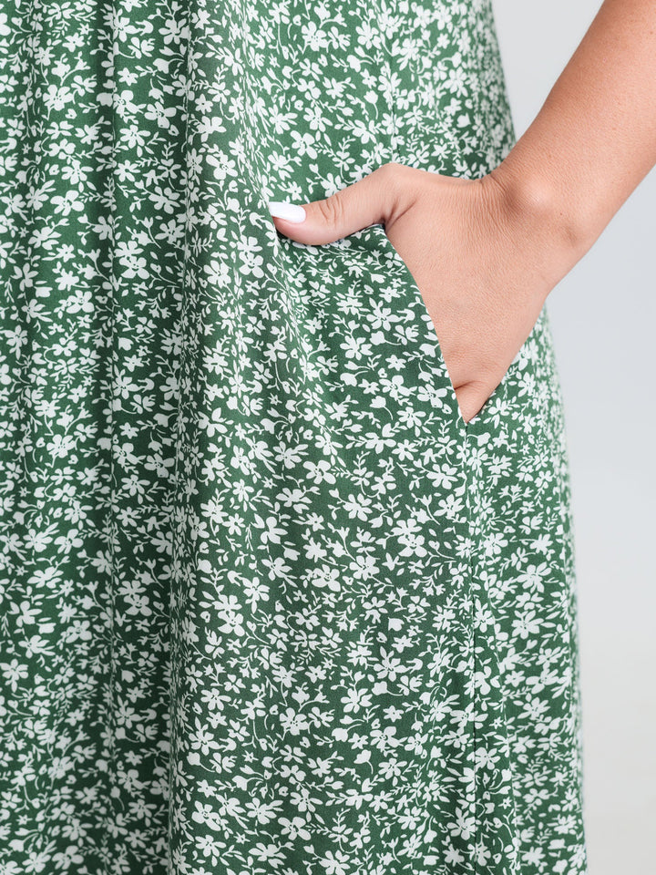 Floral Lace Trim Color Contrast Sleep Dress