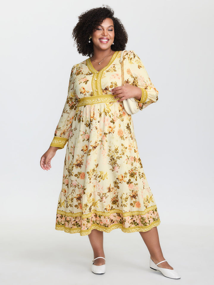 Sunkissed Floral Color Contrast Midi Dress