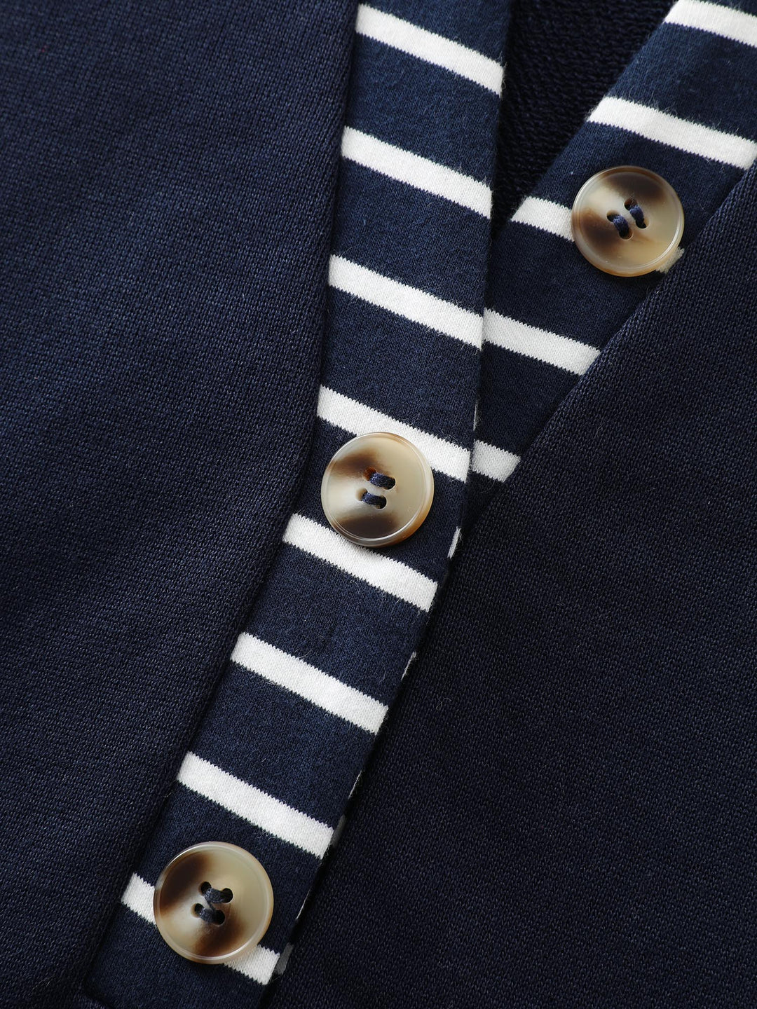Striped Plaid Split Neckline Sweatshirt