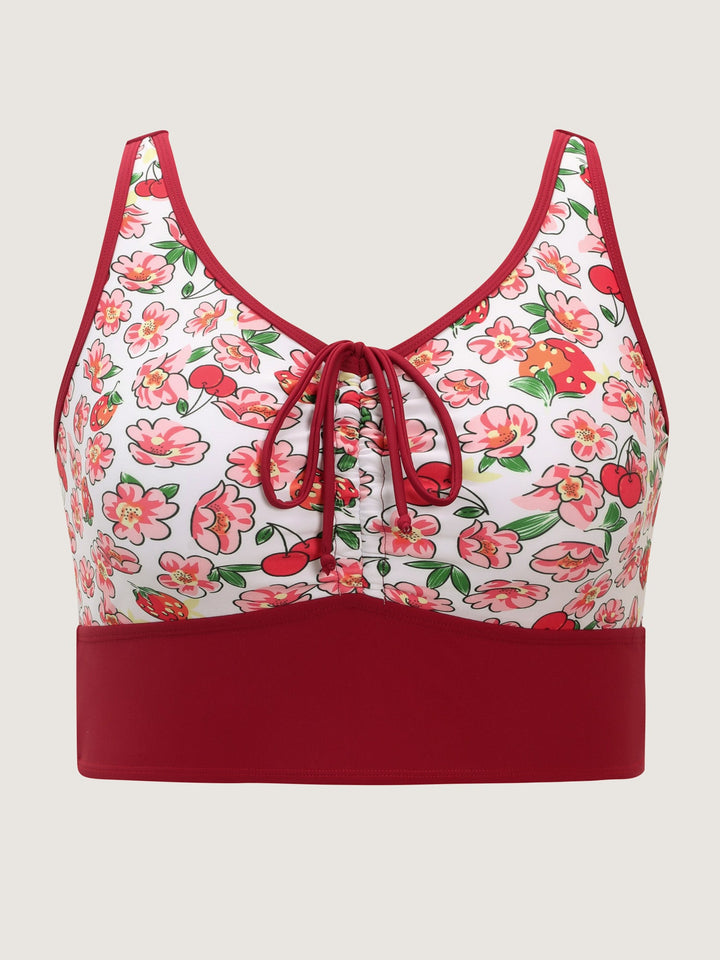 Floral Print Drawstring Front Swim Top