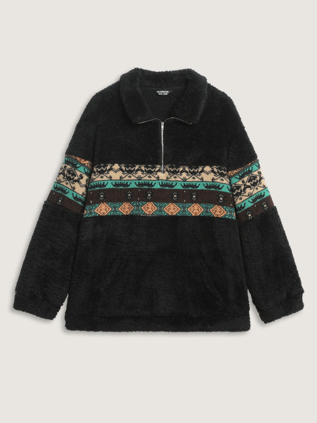 Geometric Print Zipper Collar Sweatshirt