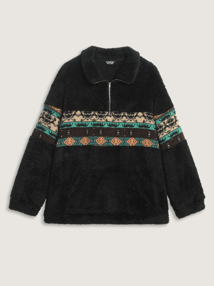 Geometric Print Zipper Collar Sweatshirt