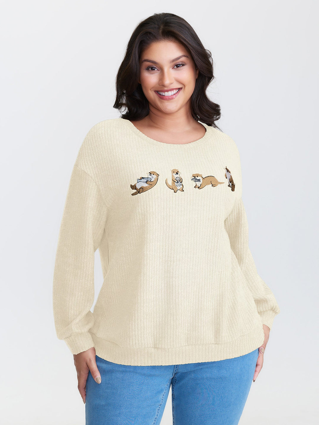 Happy Otter Embroidered Sweatshirt