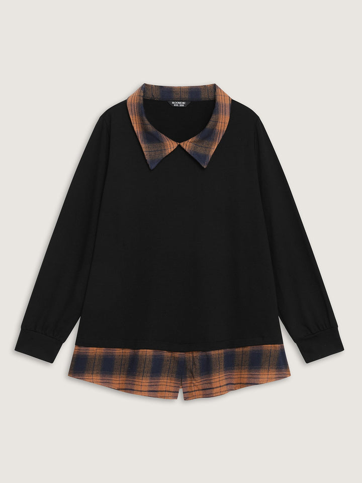 2-in-1 Stretchy Checkered Print Sweatshirt