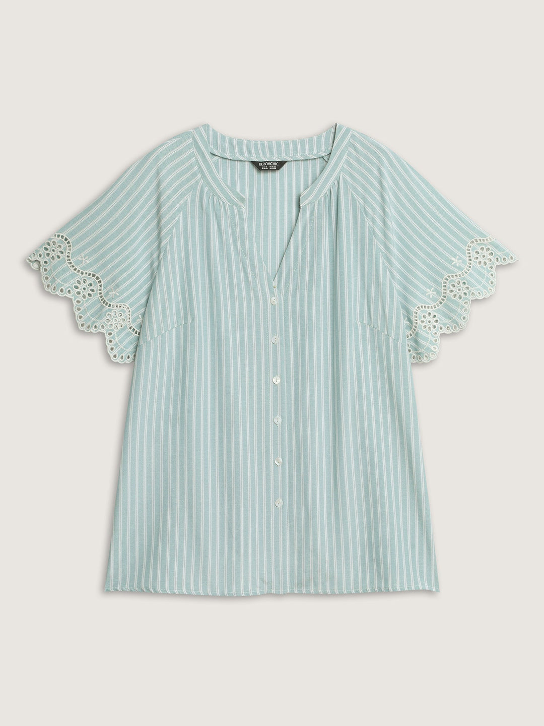 Striped Cut-Out Embroidery Blouse