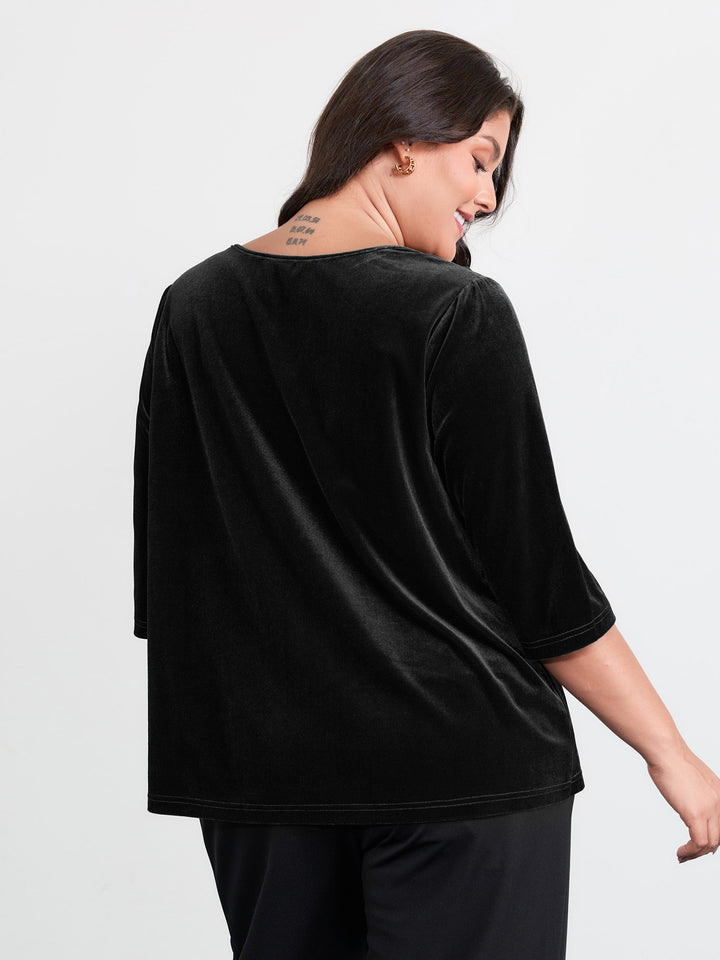 Velvet Twist Neckline Cut-Out Blouse