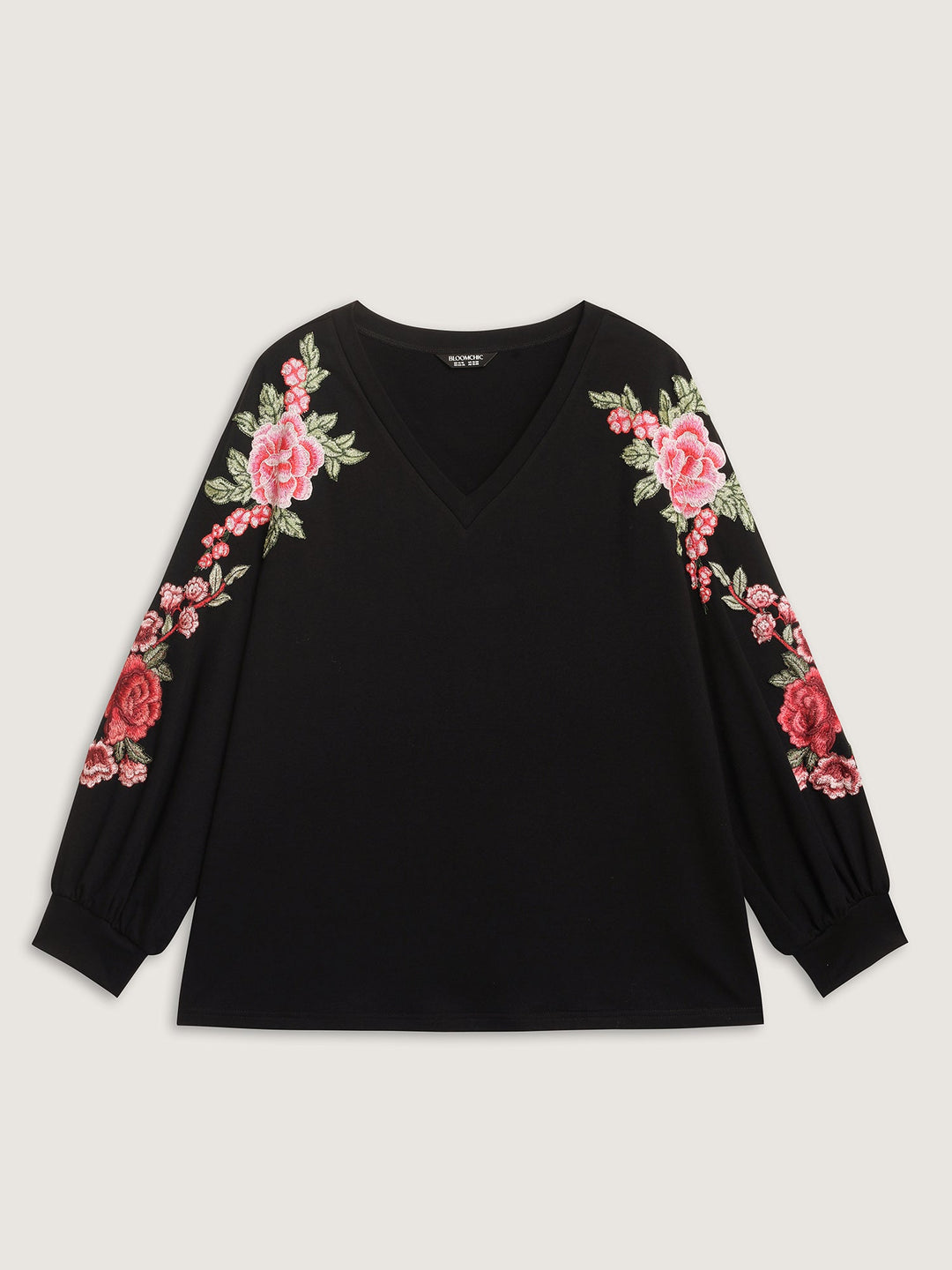 Rosy Embroidered Puffy Sleeve Sweatshirt