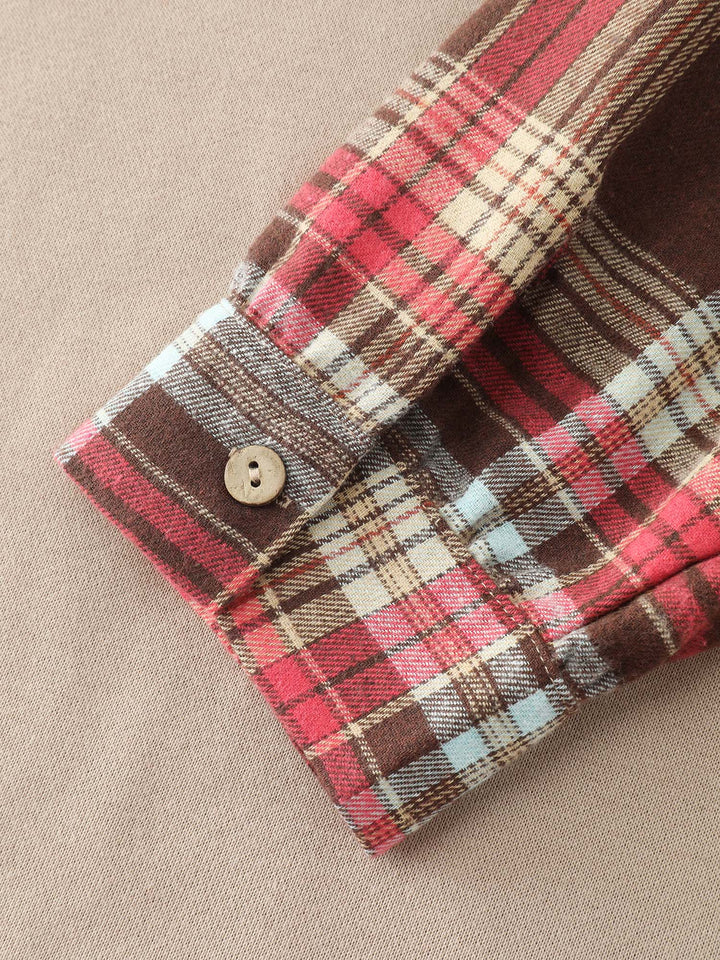 Polo Collar Plaid Contrast Half-Placket Sweatshirt