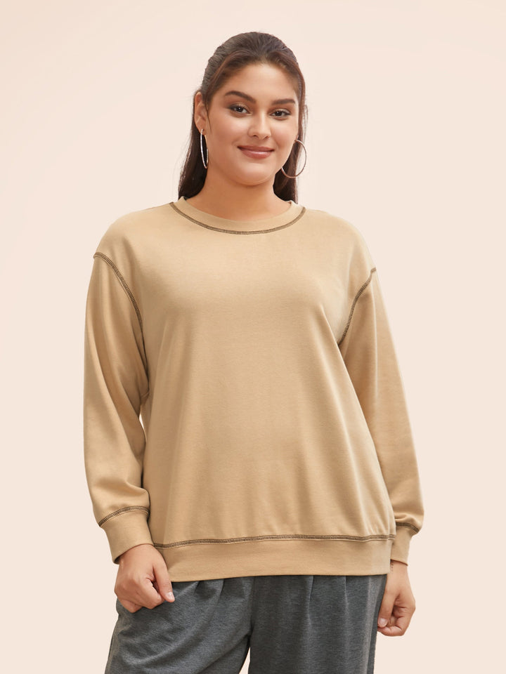 Round Neck Topstitching Patchwork Sweatshirt
