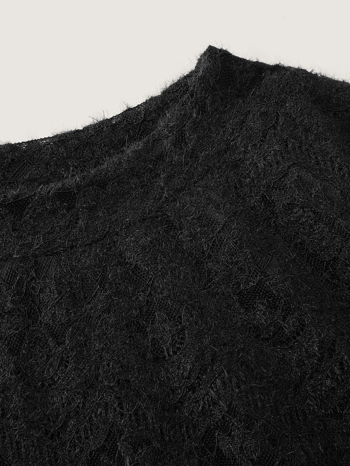 Stretchy Layered Sheer Lace Trim Knit Top