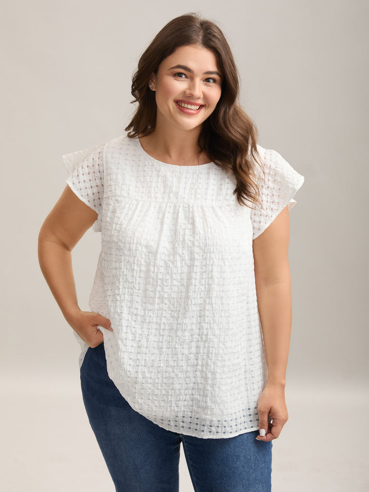 Textured Sheer Lined Flutter Sleeve Blouse