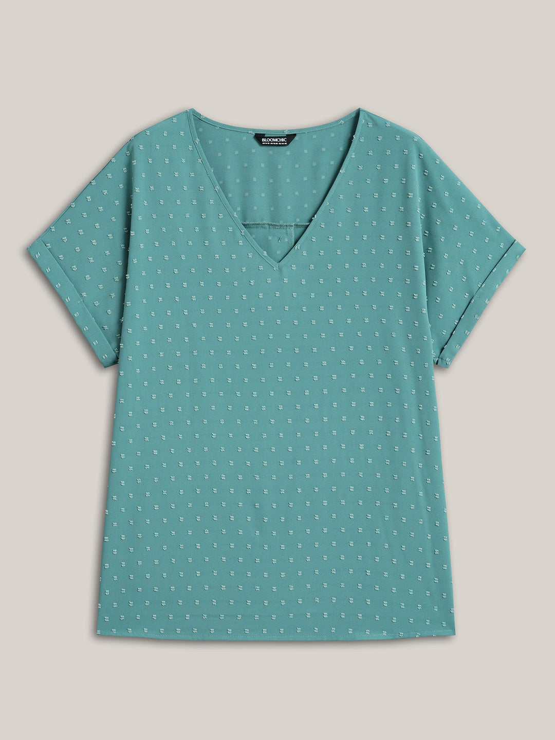 Back-Button Textured V-Neck Shirt