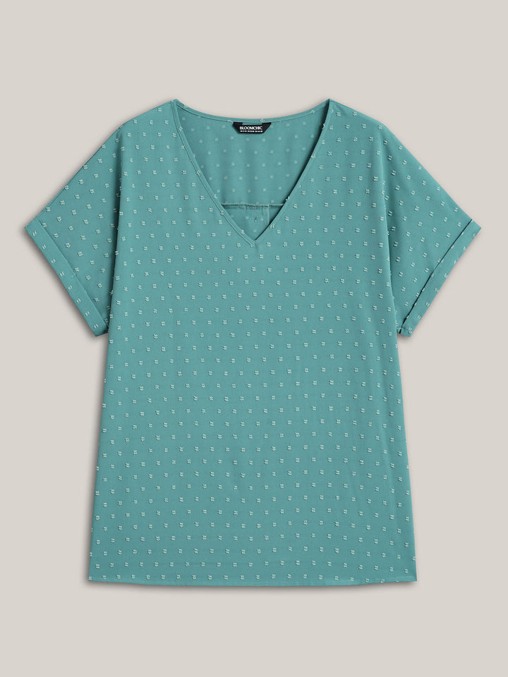 Back-Button Textured V-Neck Shirt