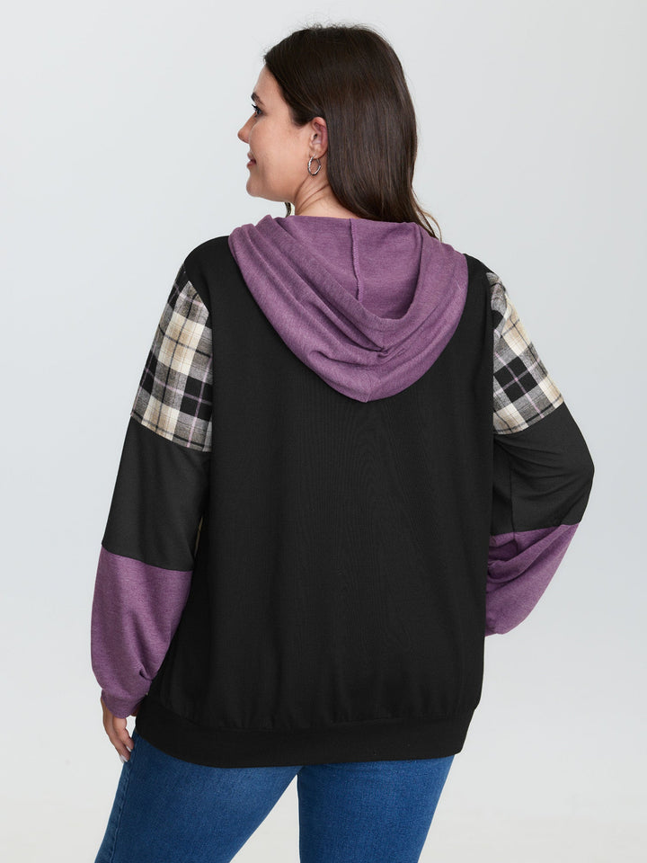 Color Contrast Checkered Hoodie