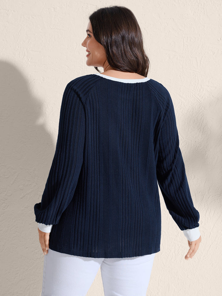 Textured Color Contrast Longline Sweatshirt