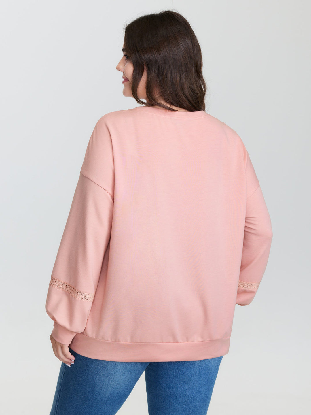 Floral Embroidery Lace Trim Sweatshirt