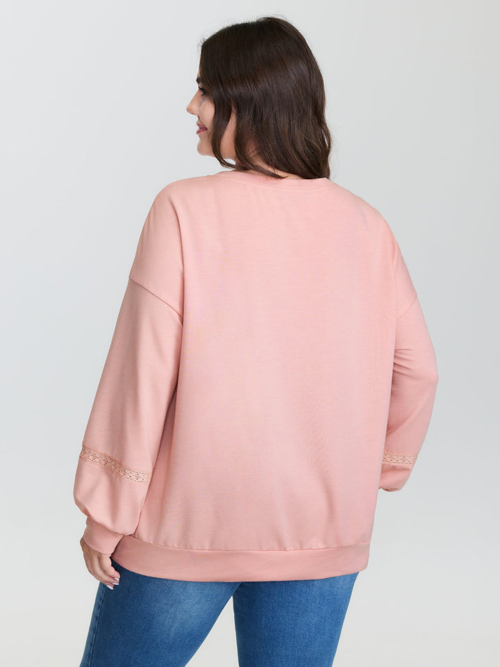Floral Embroidery Lace Trim Sweatshirt