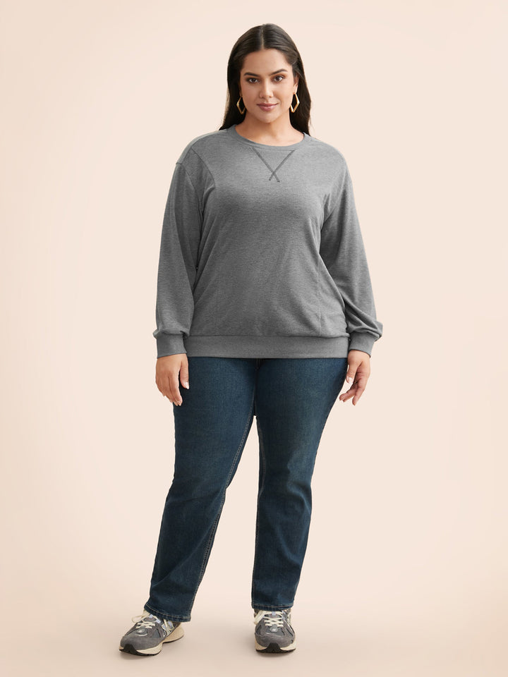 Round Neck Stitch Slightly Stretchy Sweatshirt