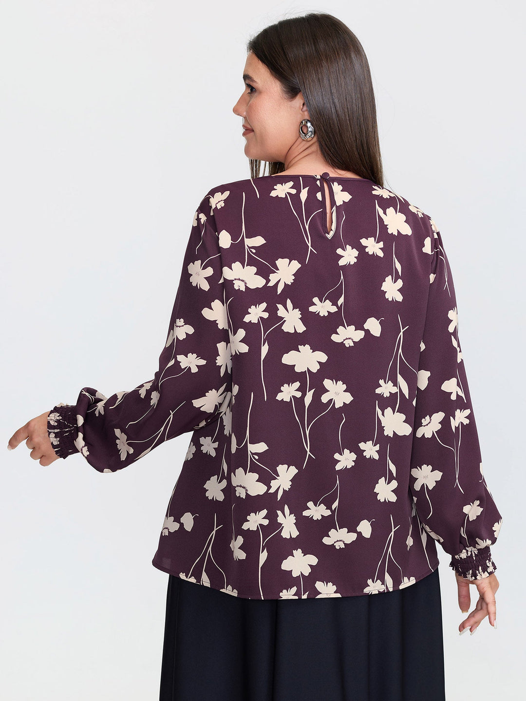 Floral Print Shirred Cuff Sleeve Blouse